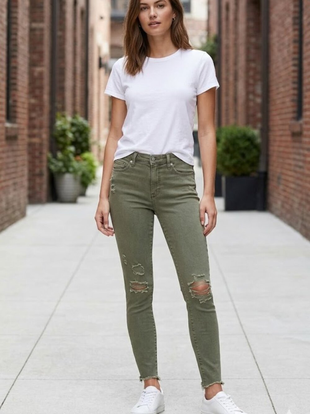 Abercrombie Fitch Harper Super Skinny Jeans Women's 27 Olive Green Raw Hem